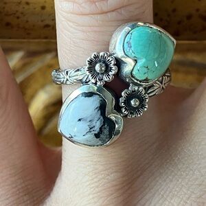 Blue Turquoise White Buffalo Turquoise Sterling Silver Heart Ring Size 8